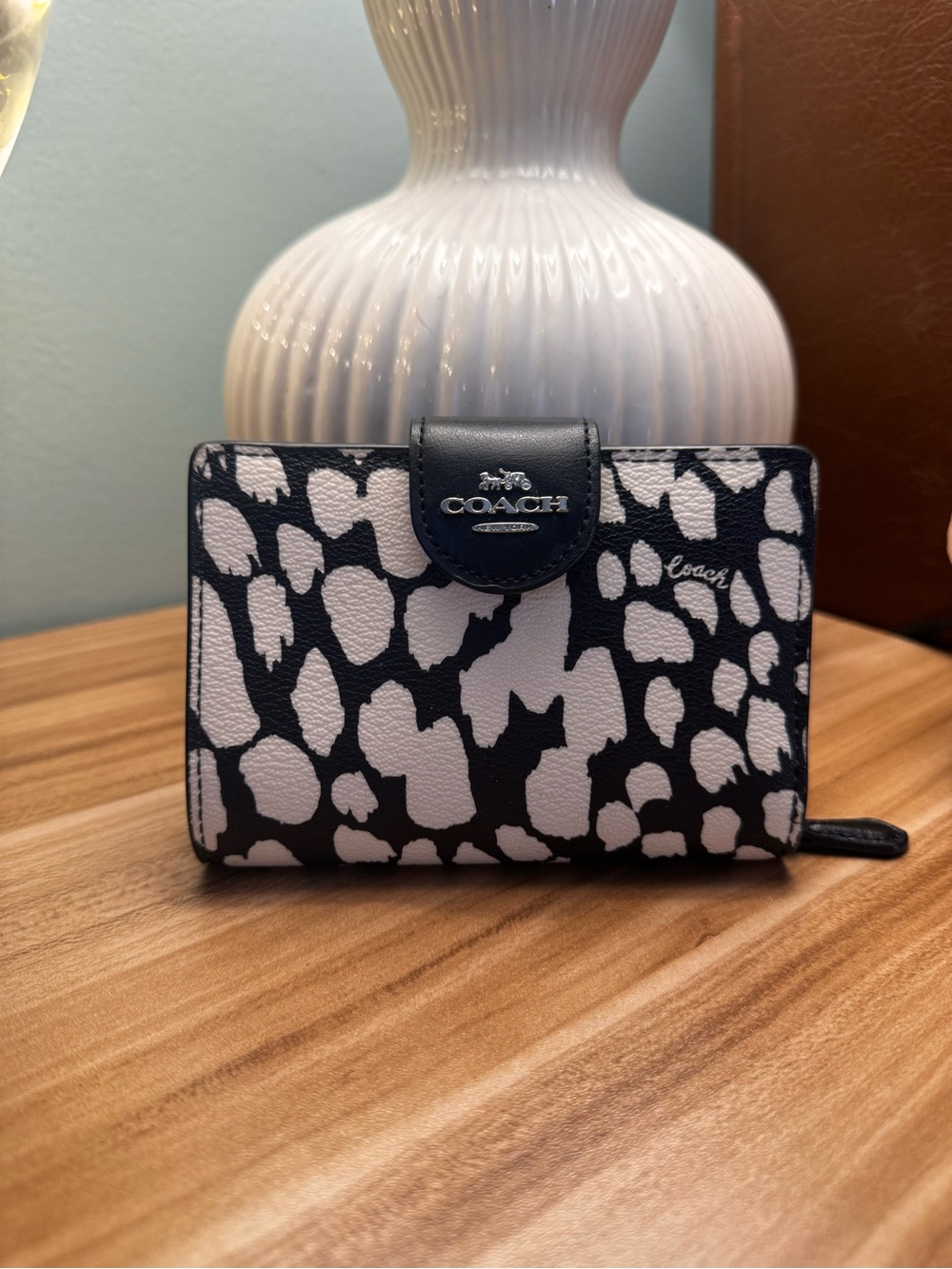 Coach Black and White Signature Print Card Holder Wallet
